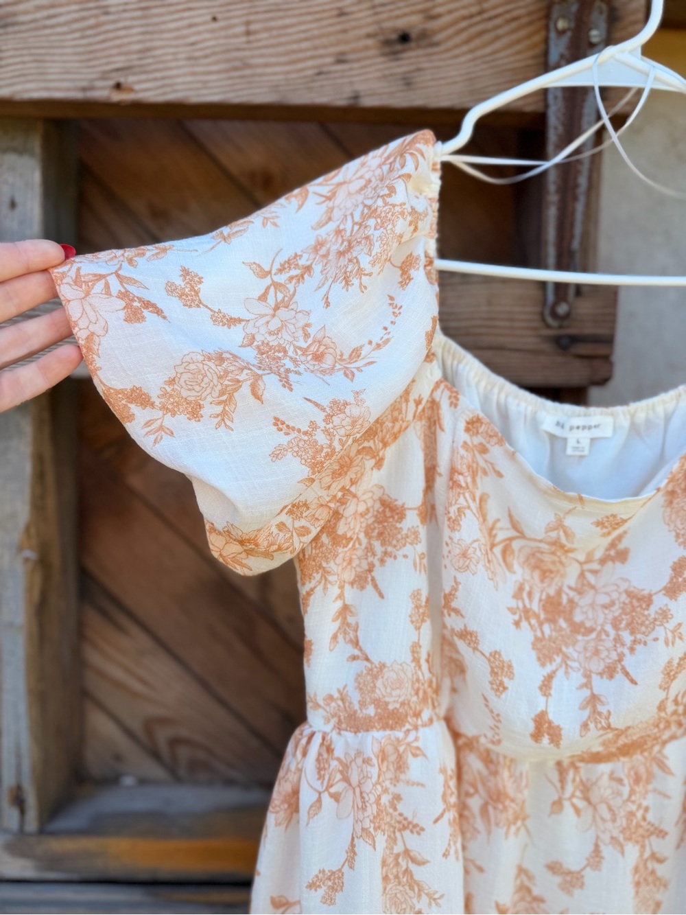 Blu Pepper Peach Floral Off-The-Shoulder Dress | Size Large - Picture 3 of 7